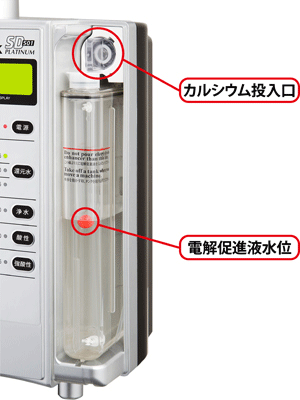 電解促進液タンクを内蔵して、強酸性水、強還元水を安定して連続生成(イメージ)
